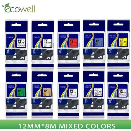 Ecowell tze-231 tze 231 tze231 12mm laminated tze label tape compatible for Brother p touch label maker Black on White tz231