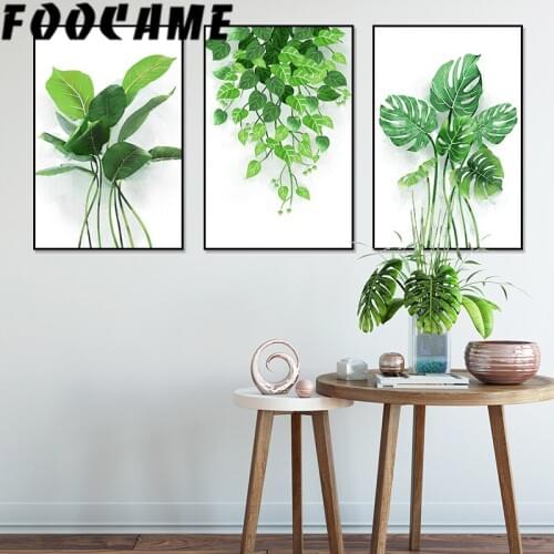 FOOCAME Watercolor Plant Modern Nordic Decorative Monstera Leaf Wall Art Canvas Painting Posters and Prints Pictures Living Room