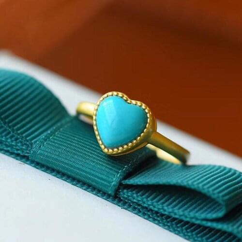 Natural Hetian Jade Turquoise Heart-Shaped Ring S925 Loving Heart in Sterling Silver Ring Simple All-Matching Graceful Ring Orn