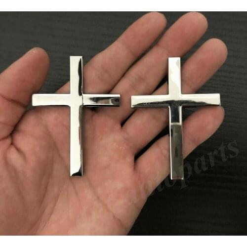 2x Chrome Metal Cross Crucifix Car Trunk Side Fender Emblem Badge Decal Sticker