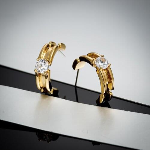 Dainty fine dubai 24k jewelry copper brass real gold plated crystal CZ cubic zirconia hoop earrings