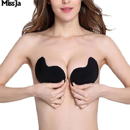 JCAAAP A/B/C Fly Bra Strapless Silicone Push Up Bra Self Adhesive Backless Bralette Seamless Bra Black/Nude