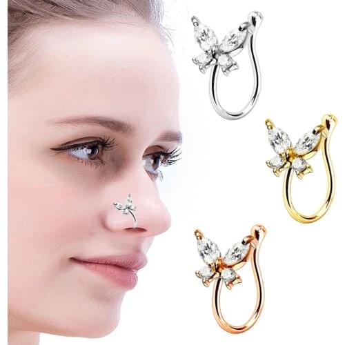 1PC Crystal Butterfly Fake Nose Ring Septum Fake Nariz Piercing Ring Nose Clip Stud Non Piercing Nose Ring Jewelry Body
