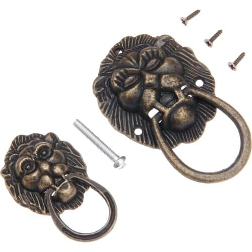 Lion Head Mini Knobs Antique Bronze Handles Pulls Alloy Wine Box Jewelry Chest Drawer Cabinet Decor Vintage Retro Big/Small