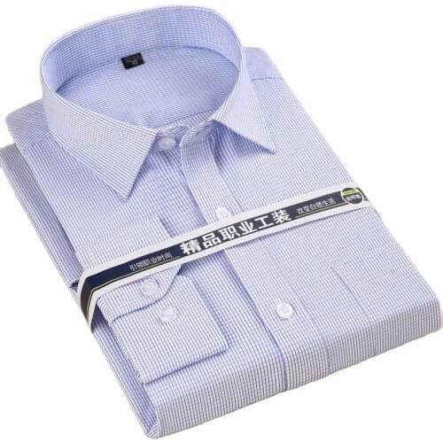 The newest recommend S to 8xl plus simple style business mens plaid/striped dress shirts long sleeve turndown collar easy care