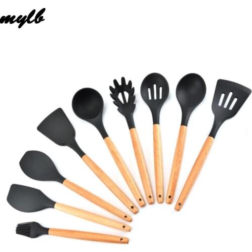 Mylb 9 Pcs/Set Silicone Spatula Heat-resistant Soup Spoon Non-stick Special Cooking Shovel Kitchen Tools