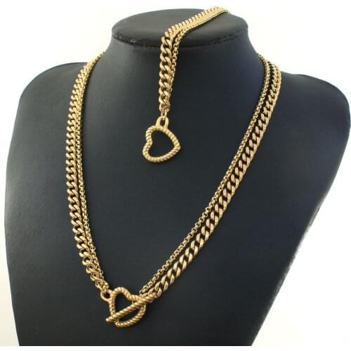 New Stainless Steel Fashion Heart Jewelry Gold Color Necklace Bracelet Chain Sets For Women Good Quality SBJZHBEG