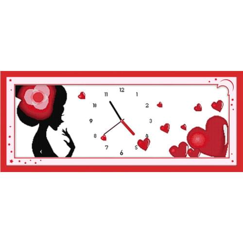 Charming woman cross stitch kit 14ct 11ct count print canvas wall clock stitching embroidery DIY handmade needlework