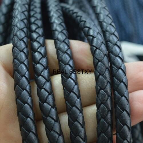 5m/Lot Approx:7mm Matte Black Round Braided Brown Beige Genuine Leather Cord Thread String for DIY Men Women Bracelet & Necklace
