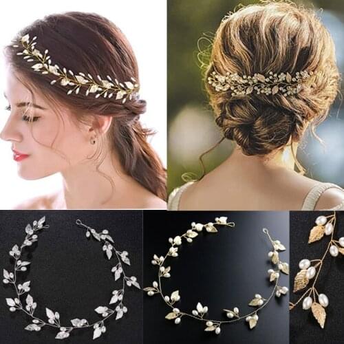 Luxury Hair Jewelry Pearl Crystal Leaf Bride Tiaras Headpiece Wedding Hair Accessories headdress Headbands Hair Accessories
