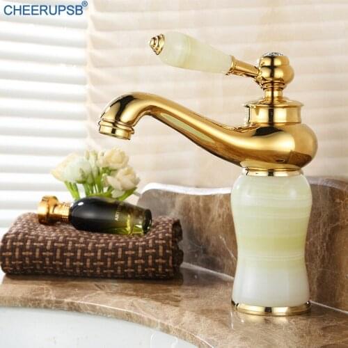Banyo Musluk Bathroom Wash Basin Faucet Hot Cold Water Mixer Jade Tap Luxury Brass Chrome Faucets Single Hole Single Handle Taps