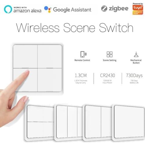 Tuya Smart ZigBee Smart Switch 4 Gang Scene Switch Support Zigbee Wireless Scene Button Switch Home Assistant Smart Things