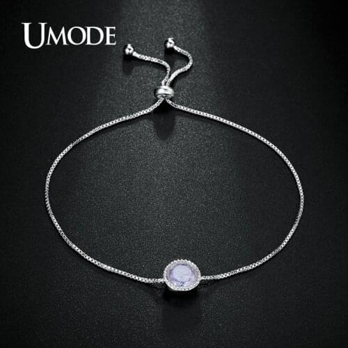 UMODE Rare 7mm Lavender Ice Cream simulated CZ Stone White Gold Color Simple Solitaire Chain Bracelets Gift for Women UB0086B