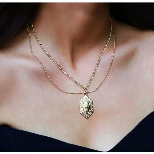 Vintage Multilayer Religious Jesus Cross Moon Pendant Necklaces Women Gold Chain Clavicle Necklace Jewelry Colar Kolye YN612