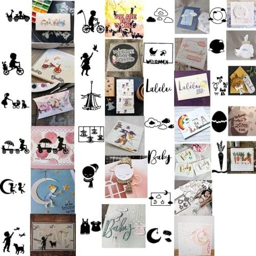 Cutting Dies Kid Riding Bike Moon Clothes Carrot Cloud Baby Word for DIY Scrapbooking Embossing Paper Cards Making Dies 2020
