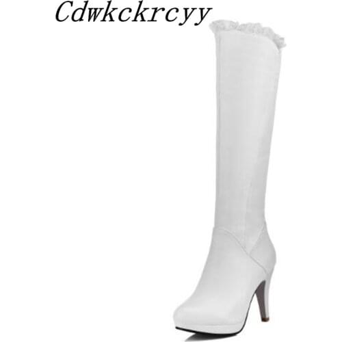 Women Boots Autumn and winter New style fashion black white Side zipper High-heeled Boots Lean leg High cylinder Chivalry boots