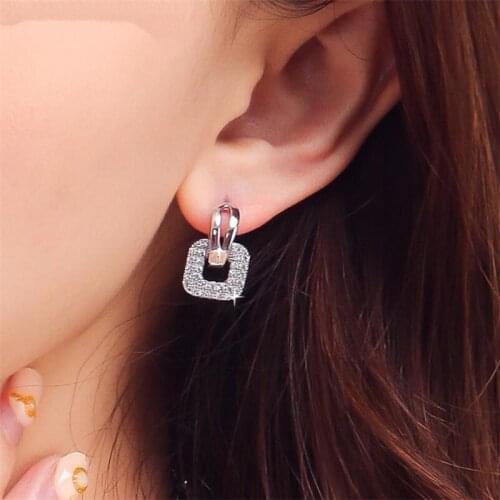 Shiny Zircon Square Earrings For Women Jewelry Rose Gold Fashion Silver 925 Girl Drop Earring Princess Valentines Day Gift