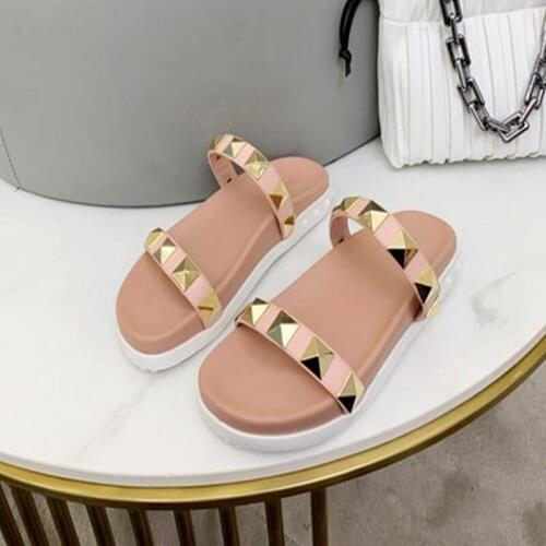 New 2021 Top Quality Genuine Leather Ladies Slippers Summer Sandals Slippers Luxury Designer