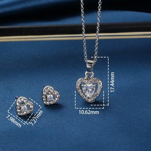 Women Jewelry Set Banquet Wedding Necklace Earrings Set Heart Shaped Cubic Zirconia Jewelry Set Fashion Charm Jewelry Send Girl