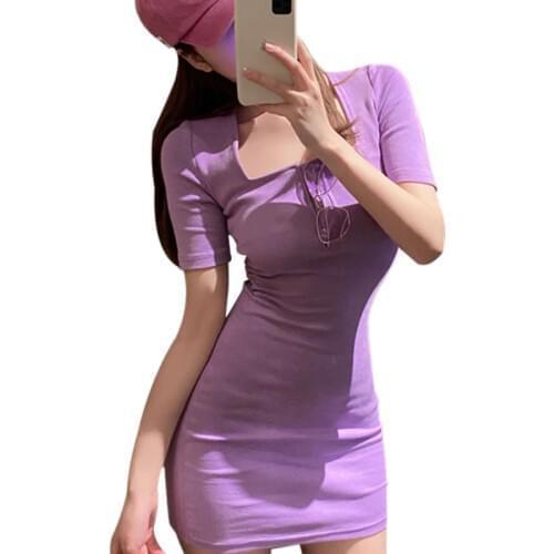 Women Vintage Mini Dress Sexy Square Collar Bodycon Short Sleeve Solid Color Clubwear Vestidos