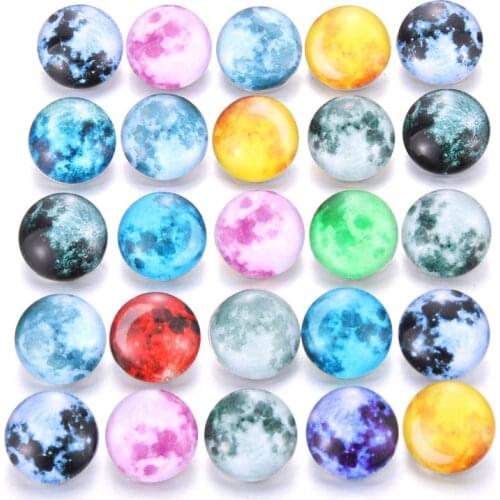 10pcs/lot New Glass Snap Jewelry Mixed Beautiful Moon Exotic Pattern 18mm Glass Snap Buttons For DIY Snap Bracelet