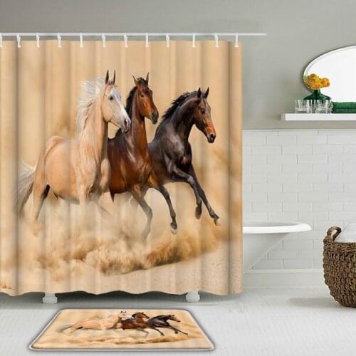 2Pcs/Set Horse Shower Curtains Set Animals With Hooks Bathroom Waterproof Bath Curtains Non-slip Mat Toilet Decor Bath Mat
