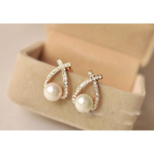 2019 Dollybling New Cross ShanZuan Pearl Earrings High Exquisite Fashion Earrings on Sale Pearl Jewelry ERN - 10681