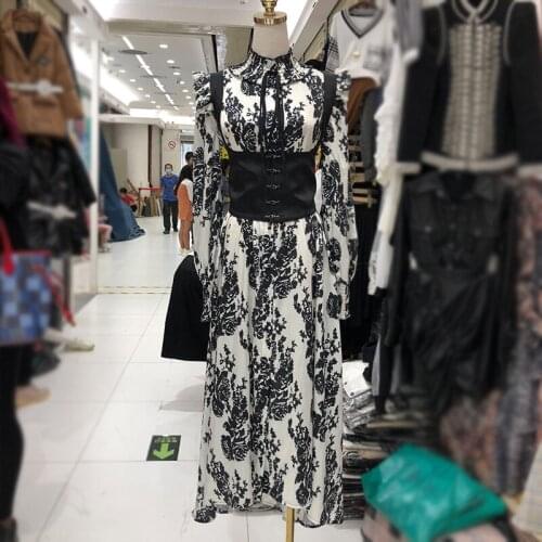 2021 Fashion Designer Summer Spring Dress Women Vintage Elegant Ruffles Patchwork Long Sleeve Dresses