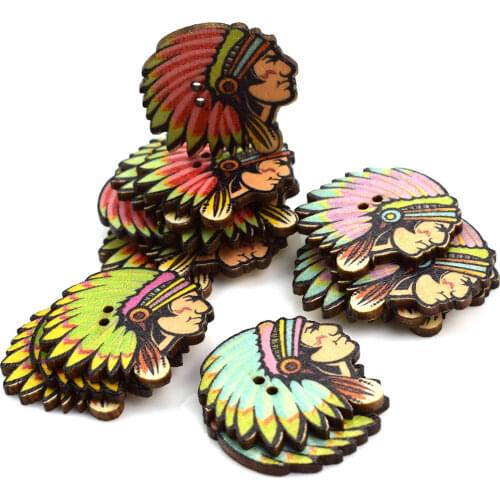 300PCS Wooden Button 30mm Sewing Buttons Scrapbooking Indians 2-Holes Buttons for Clothing Decorative Flat Back