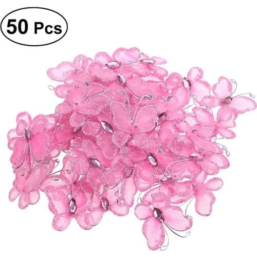 50pcs Sheer Mesh Wire Glitter Butterfly with Gem Home/Weeding/Party Decoration