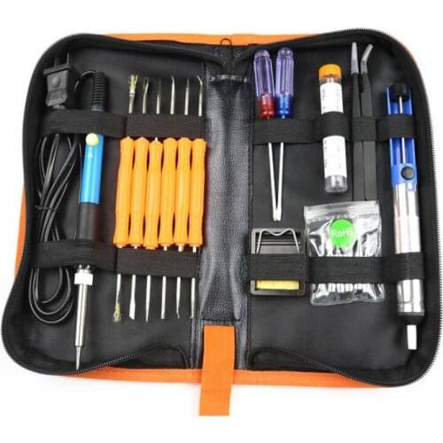 60W EU/US Multifunctional Electric Soldering Iron Kit Screwdriver Desoldering Pump Tip Wire Pliers+Tool Bag 19PCS/Set