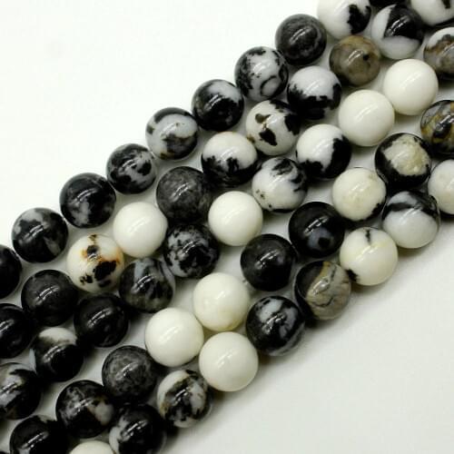 Free Shipping Natural Stone Black and White Zebra Jaspers Round Loose Beads For Jewelry Making DIY Bracelet 4 6 8 10 12 MM