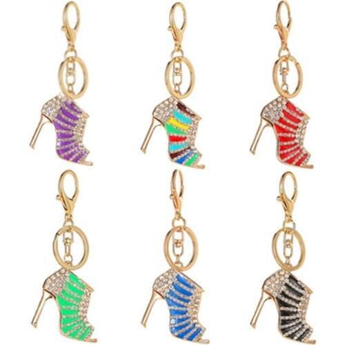 Ladies Bag Accessories Creative Colorful Diamond Inlaid High Heels Keychain Car Keyring Metal Pendant Gift Jewelry Pendant