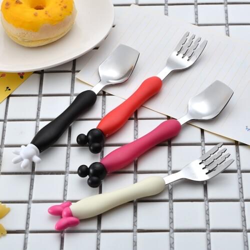 Kids Cute Fork Spoon Mouse Palm Shape Cutlery Baby Food Feeding Tableware Toddler Dinnerware Portable Utensil Feeding Training