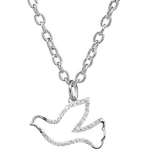 Double Nose Zinc Alloy Metal Clear Rhinestone Animal Peace Dove Pigeon Charm Link Chain Necklaces