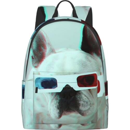 French Bulldog With 3d Glasses Girl backpack boy computer backpack man backpack woman backpack