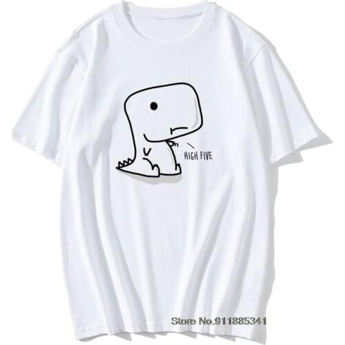 HIGH FIVE T-shirt Men Funny Dinosaur T Shirt Baby Dino Print Tees Mens Cotton Tshirts Vintage Tshirt Simple Cartoon Top Tees