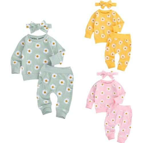 Newborn Infant Kid Baby Girl Autumn Clothing Set Long Sleeve Daisy Cotton T shirt Tops Long pants Outfits Girls Clothing