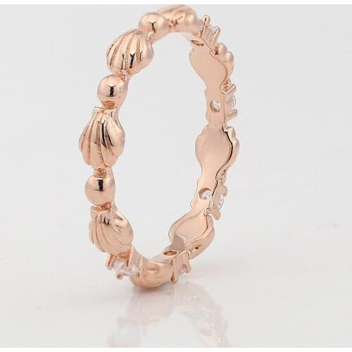 Authentic S925 Shells Ring For Women Wedding Party fit Lady Fine Jewelry Girl Finger anel Gift Rose Gold Colour