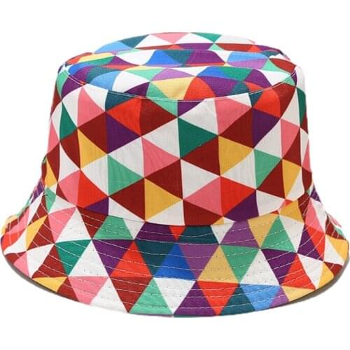 Colorful Geometric Pattern Bucket Caps Unisex Sun Protection Caps Portable Lightweight Cotton Protect Sensitive Scalp 094B