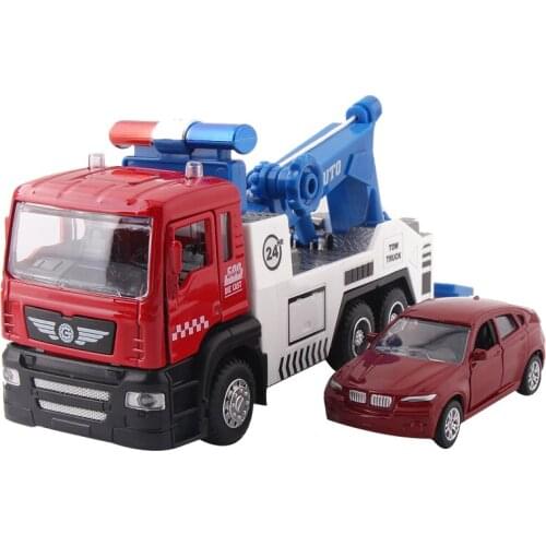 Alloy Tow Truck Set (1 Truck Plus 1 Smaller Car) Die-Cast Car Head Car Lights & Sound Function Toy