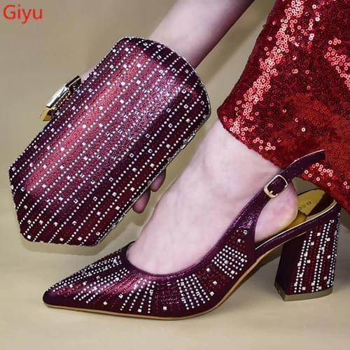 Doershow beautiful hotShoes And Bag Matching Set With wine Hot Selling Women Italian Shoes And Bag Set For Party Wedding!HTY1-23