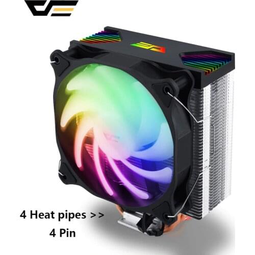 DarkFlash CPU Cooler 4 Heat Pipes Heatsink Rainbow LED 4Pin with Thermal Psate CPU Cooling Radiator For LGA1156/1155/AM3/AM2