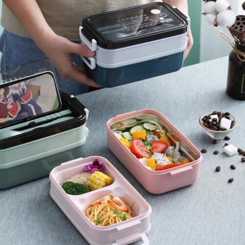 Lunch Box Bento Box Double-layer Microwave Heating Lunch Container Food Storage Container Box for Student Worker Stainless Steel