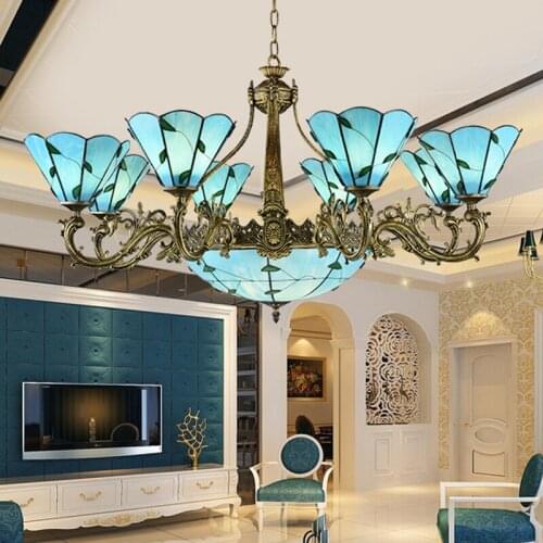 2016 NEW Mediterranean style Chandelier 3/5/6/6+3/8+3 Lights. Pastoral luxury European-style leaf suspension lamp