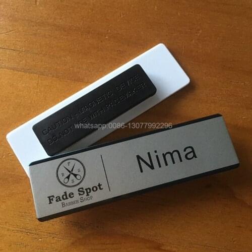 10pcs custom metal name tag name badge holder 70*20mm laser id badge magnet with stainless steel and acrylic plate