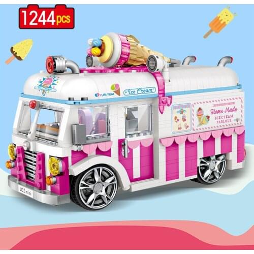 Mini Building Blocks Ice Cream Van Pink Car Cake Bus Truck Model Educational Toys for Girls Creator Friends 1244pcs Bricks