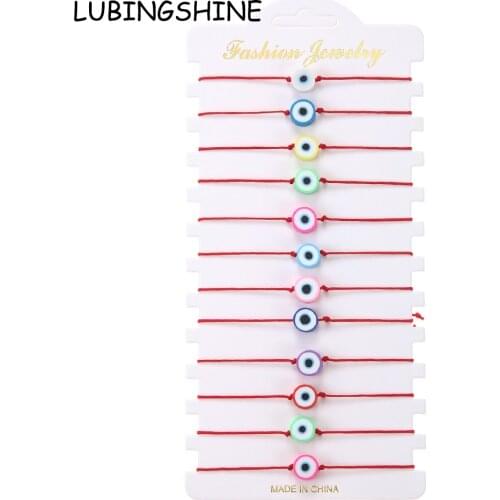 Women 12Pcs/Sets Fashion Turkish Evil Eye Pendant Charms Bracelets Colorful Adjustable Rope Chain Anklets Child Girl Jewelry