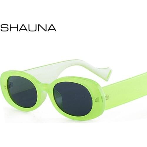 SHAUNA Ins Popular Retro Small Oval Sunglasses Fluorescent Green Jelly Frame Trending Men Sun Glasses Shades UV400