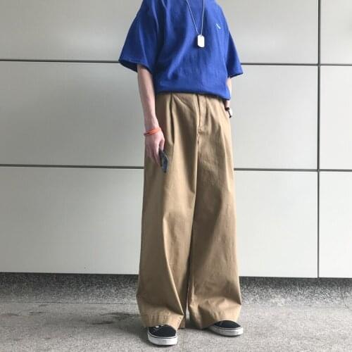 Mens Loose Fit Wide Leg Trousers Retro Straight Classical Working Casual Pants H21